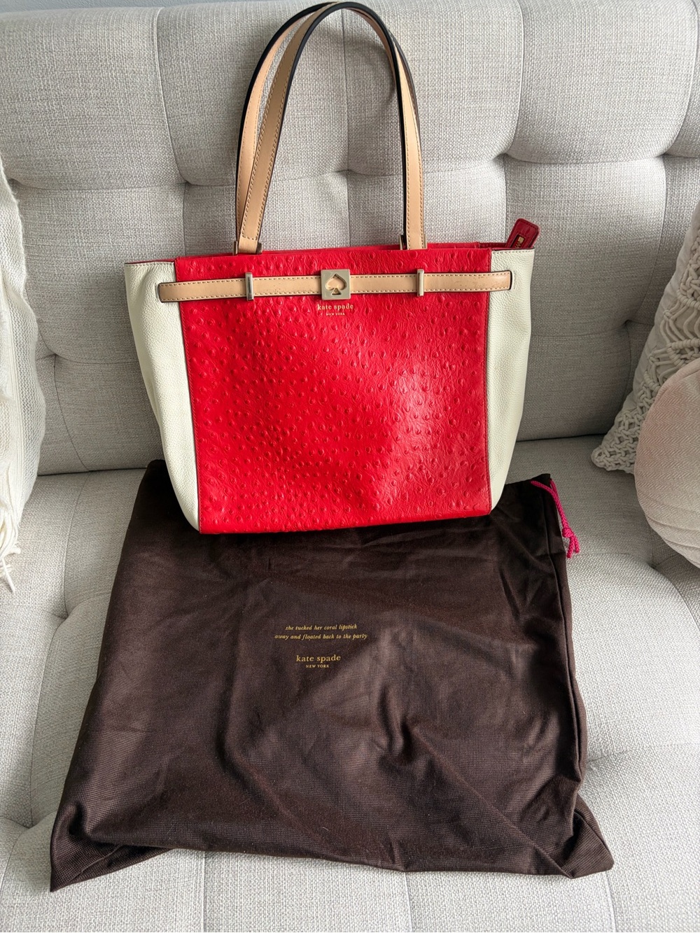 Kate Spade Red and Cream shoulder Bag with Tan Handles